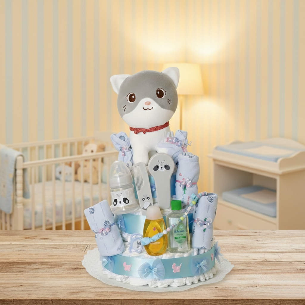 Tarta de pañales con complementos