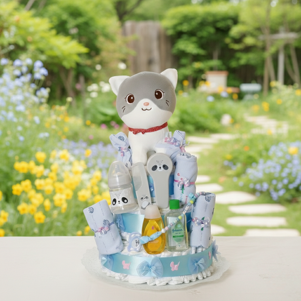 Tarta de pañales con complementos