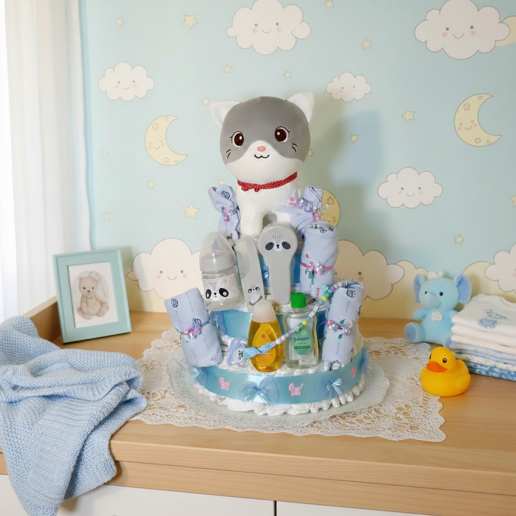 Tarta de pañales con complementos